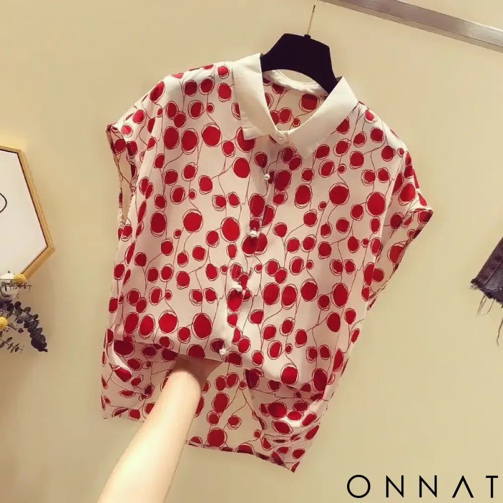 Woman Summer Style Blouses Tops Lady Casual Short Batwing Sleeve Peter Pan Collar Polka Dot Printed Blusas Tops ZZ1392