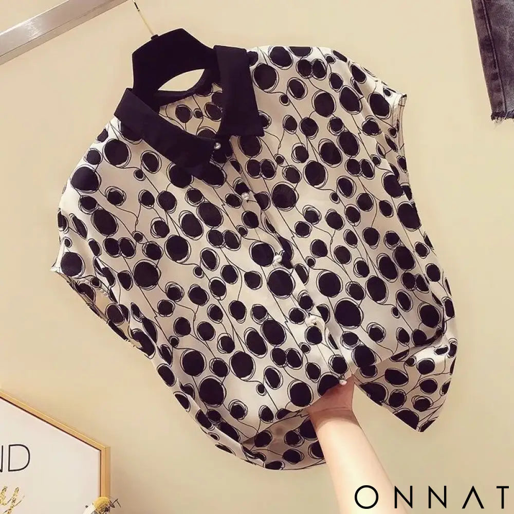 Woman Summer Style Blouses Tops Lady Casual Short Batwing Sleeve Peter Pan Collar Polka Dot Printed Blusas Tops ZZ1392