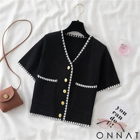 Summer Women New Solid V-Neck Casual Crop Top Single-breasted Pocket Patchwork Cardigan Versatile Loose Short Sleeve