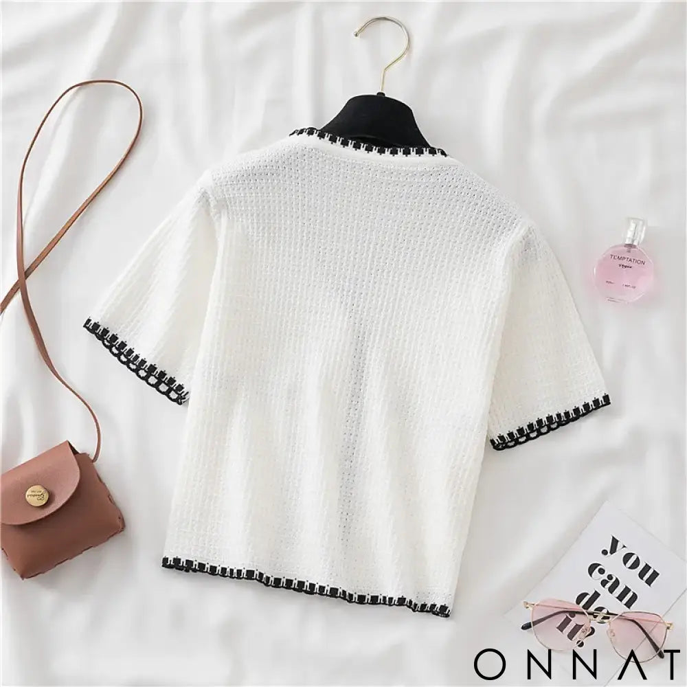 Summer Women New Solid V-Neck Casual Crop Top Single-breasted Pocket Patchwork Cardigan Versatile Loose Short Sleeve