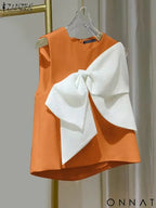 ZANZEA Summer Chic Sleeveless O-neck Tops Korean Sweety Bow Tie Tanks 2024 Beach Patchwork Tank Tops Women Solid O-neck