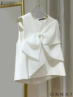 ZANZEA Summer Chic Sleeveless O-neck Tops Korean Sweety Bow Tie Tanks 2024 Beach Patchwork Tank Tops Women Solid O-neck