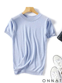 Shiny Lurex 2024 Spring Summer O Neck Mix Color Patchwork Sweater Women Casual Short Sleeve Pullover Knit Jumper Korean