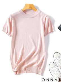 Shiny Lurex 2024 Spring Summer O Neck Mix Color Patchwork Sweater Women Casual Short Sleeve Pullover Knit Jumper Korean