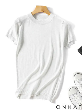 Shiny Lurex 2024 Spring Summer O Neck Mix Color Patchwork Sweater Women Casual Short Sleeve Pullover Knit Jumper Korean