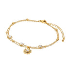 Tornozeleira Toscana Dupla Pérola Floral Banhada em Ouro 18K