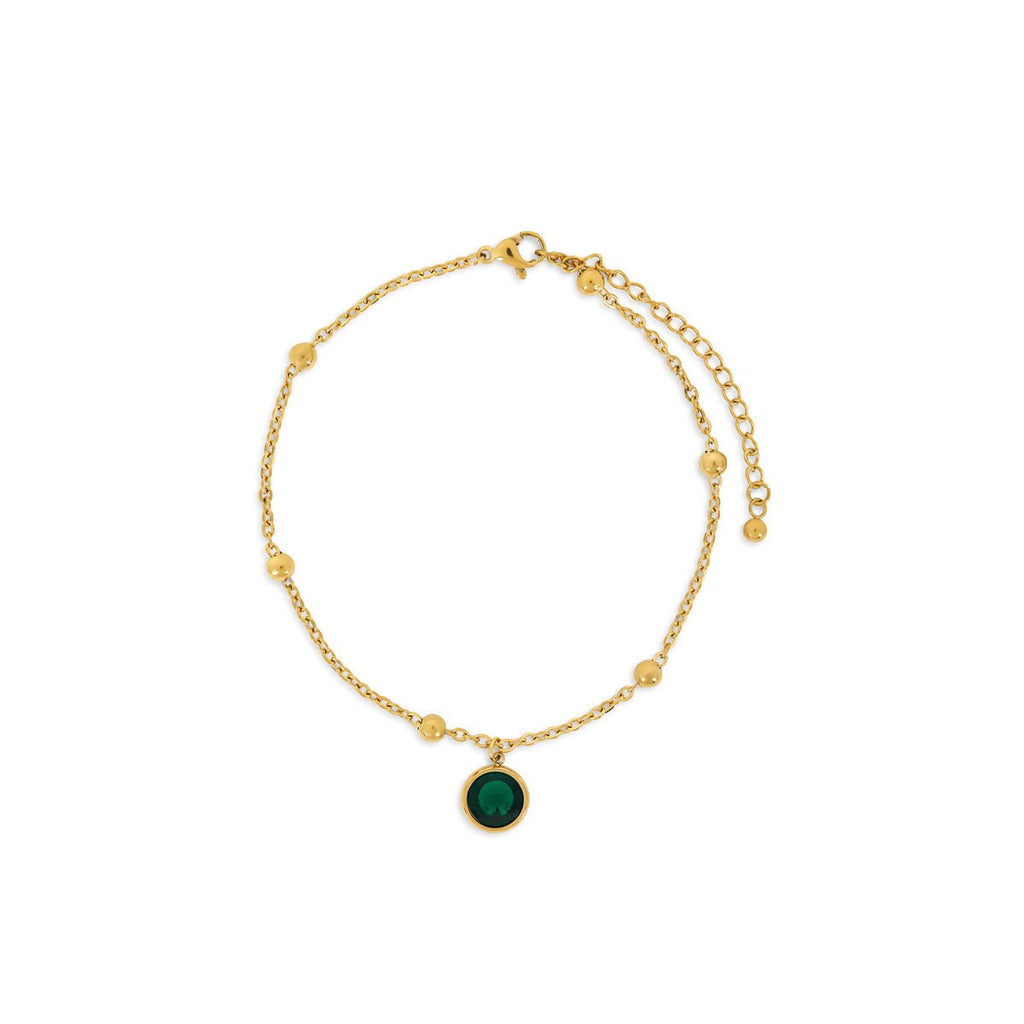 Tornozeleira Zanzibar Esmeralda Pingente Banhado em Ouro 18K