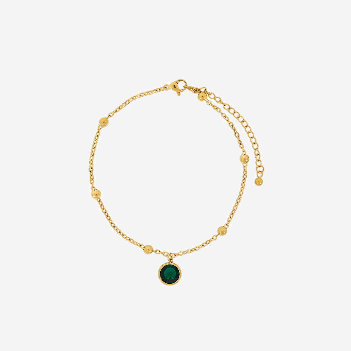 Tornozeleira Zanzibar Esmeralda Pingente Banhado em Ouro 18K