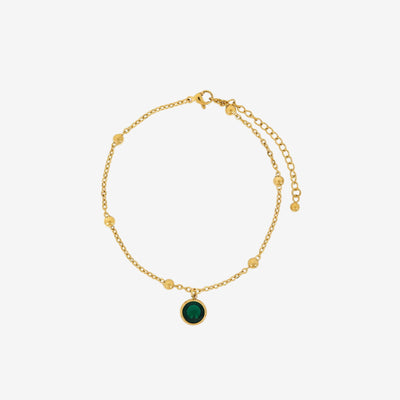 Tornozeleira Zanzibar Esmeralda Pingente Banhado em Ouro 18K