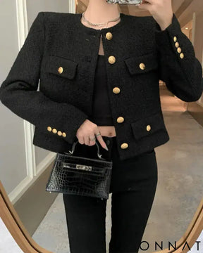 Tweed Gold Button Couture Jacket S / Black Tweed