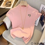 Half Turtleneck Embroidered Short Sleeve Knitwear Woman 2023 Sweater Vest New French Sweet Slim Fit Tops