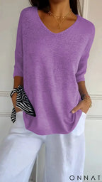 Velmara | Elegant Knitted V-Neck Top Lilac / S