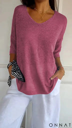 Velmara | Elegant Knitted V-Neck Top Pink / S