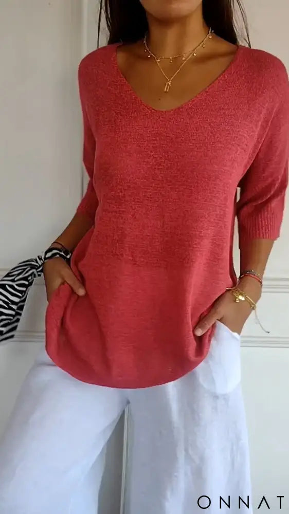Velmara | Elegant Knitted V-Neck Top