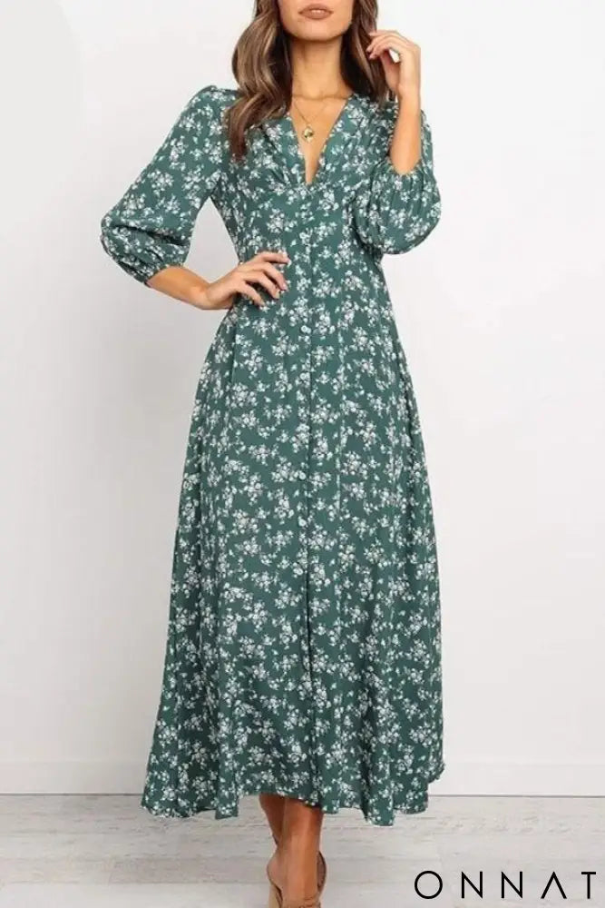 Vestido Chiffon Longo Floral Verde / P