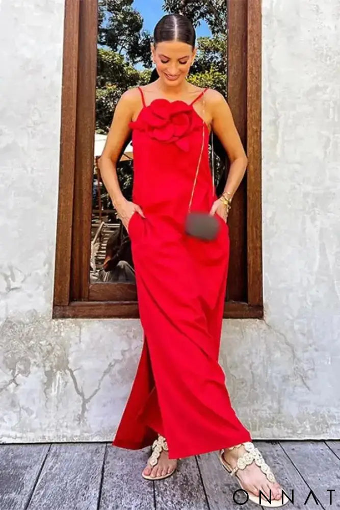 Vestido Flor Elegante Vermelho / P