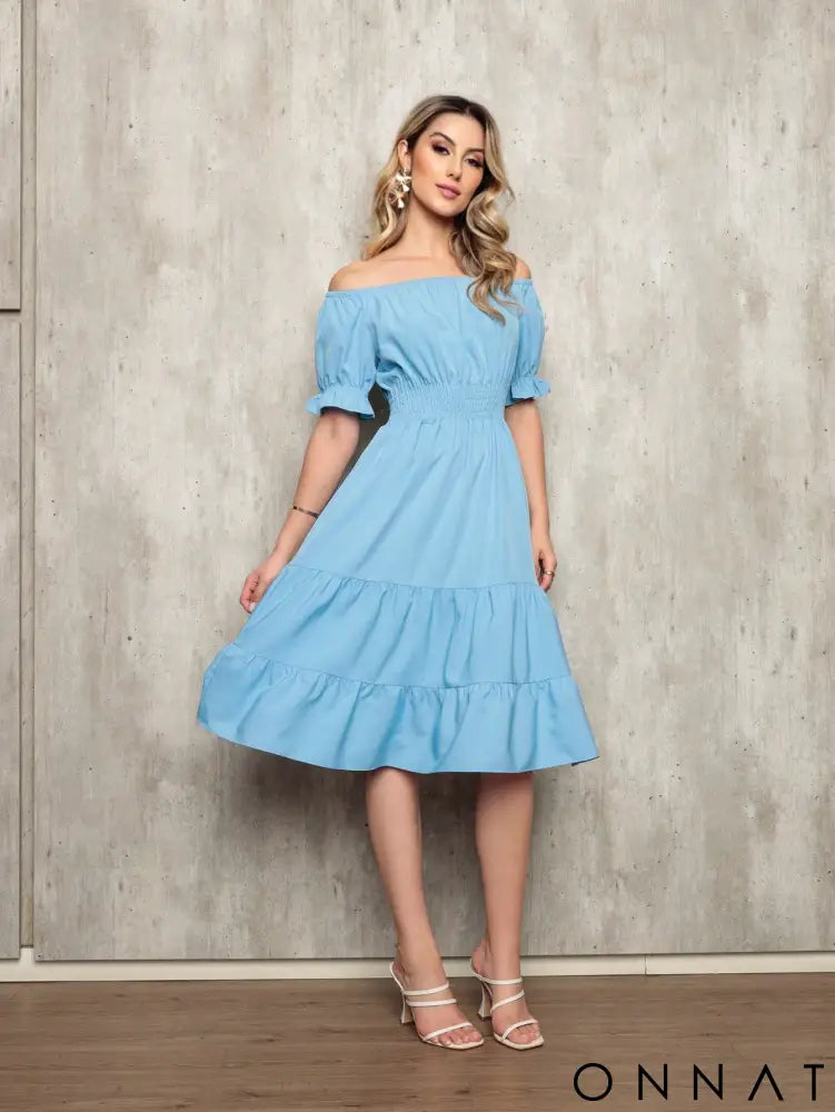 Vestido Midi Curto Larissa Azul bebê / P