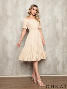 Vestido Midi Curto Larissa Bege / P