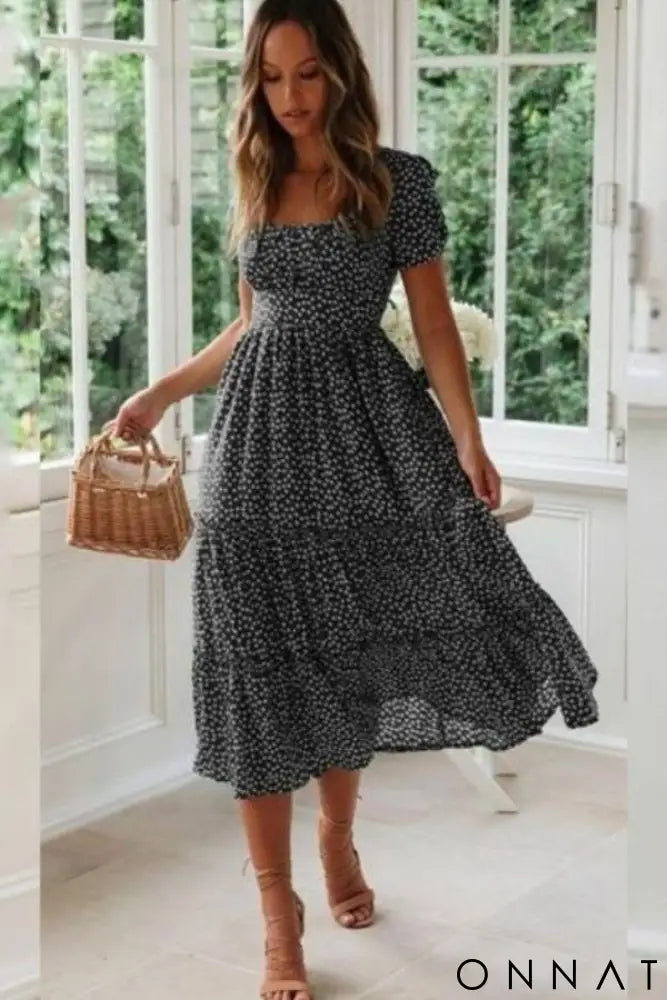 Vestido Vintage Estampado Preto / P