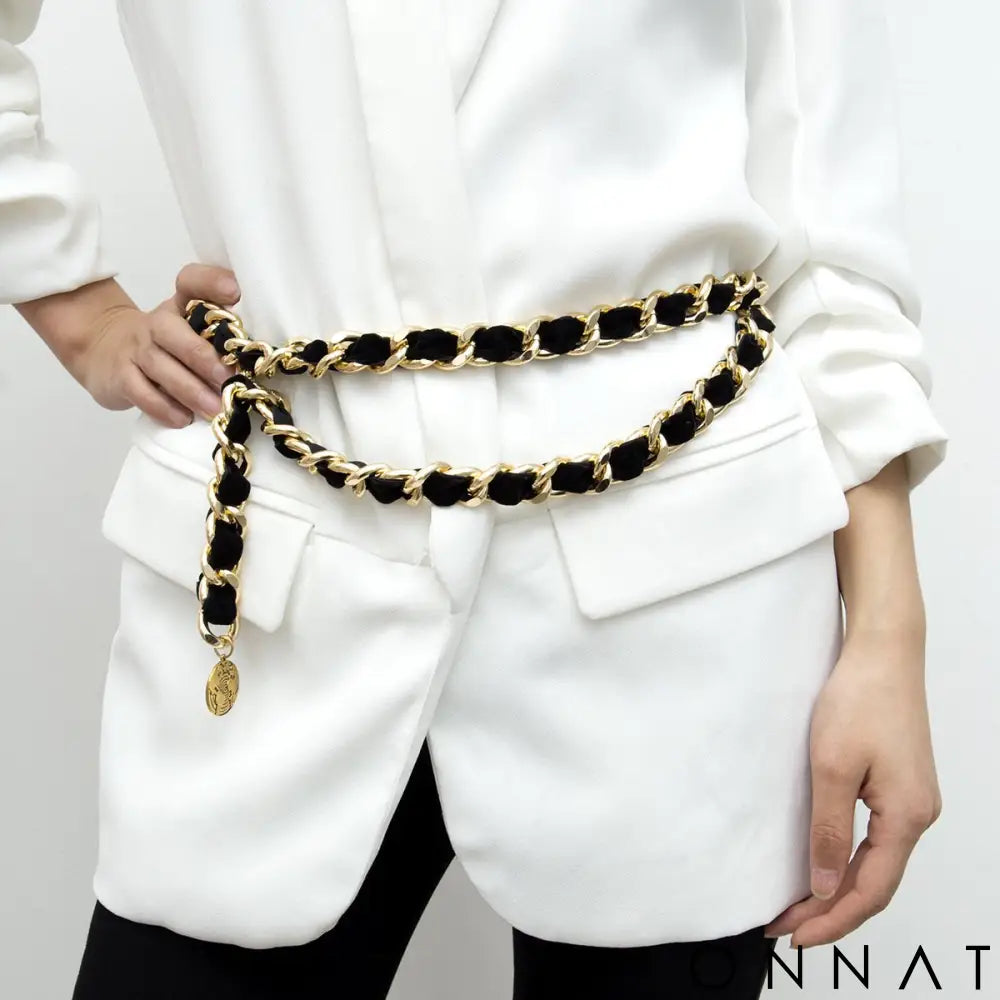 Vintage Couture Black & Gold Chain Tassel Belt ONE SIZE (ADJUSTABLE) Jewelry