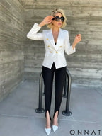 White Gold Button Blazer