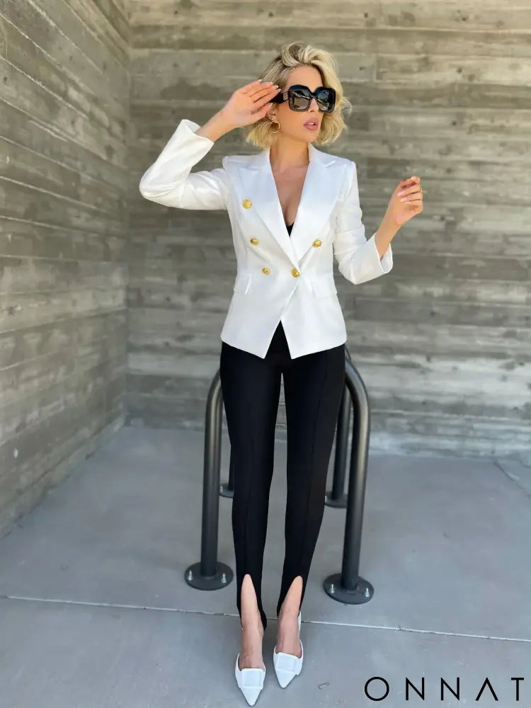 White Gold Button Blazer