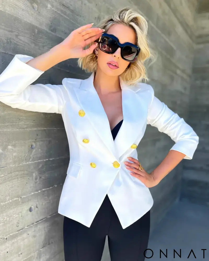White Gold Button Blazer
