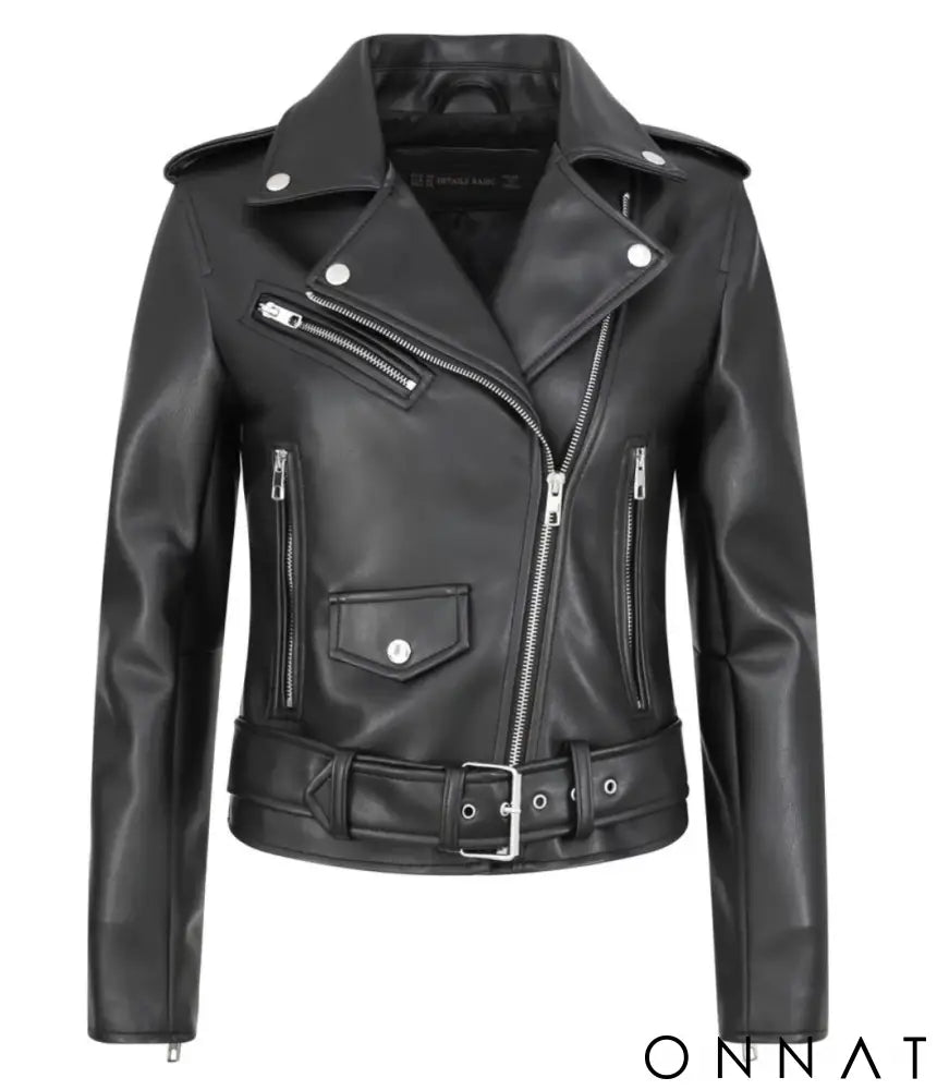 Women’s Black Classic Leather Biker Jacket Black / S