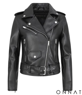 Women’s Black Classic Leather Biker Jacket Black / S