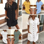 Women’s Button Down Linen Shirt Dress With Pockets