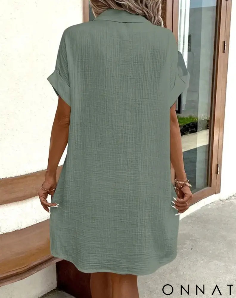 Women’s Button Down Linen Shirt Dress With Pockets