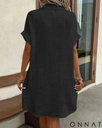 Women’s Button Down Linen Shirt Dress With Pockets