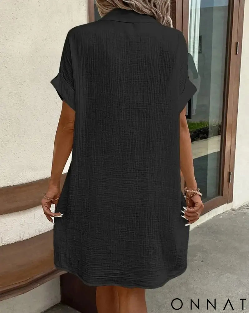 Women’s Button Down Linen Shirt Dress With Pockets