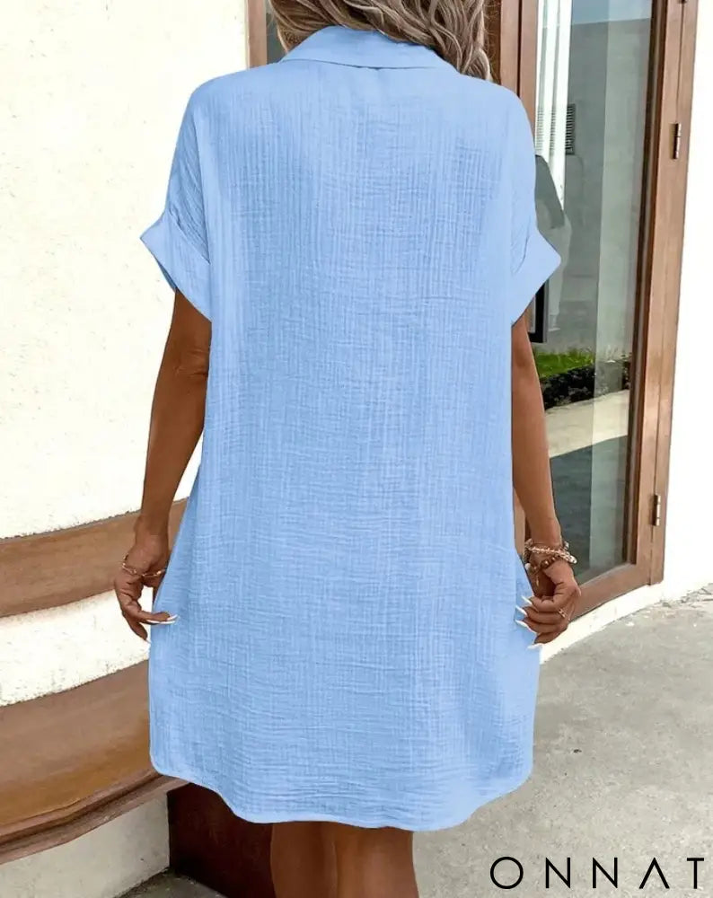 Women’s Button Down Linen Shirt Dress With Pockets