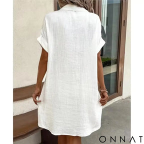 Women’s Button Down Linen Shirt Dress With Pockets