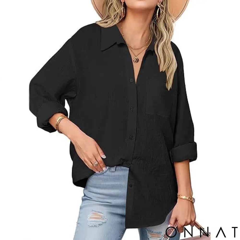 Women’s Classic Linen Button Down Shirt S / Black (Best Seller)