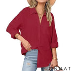 Women’s Classic Linen Button Down Shirt S / Burgundy Red