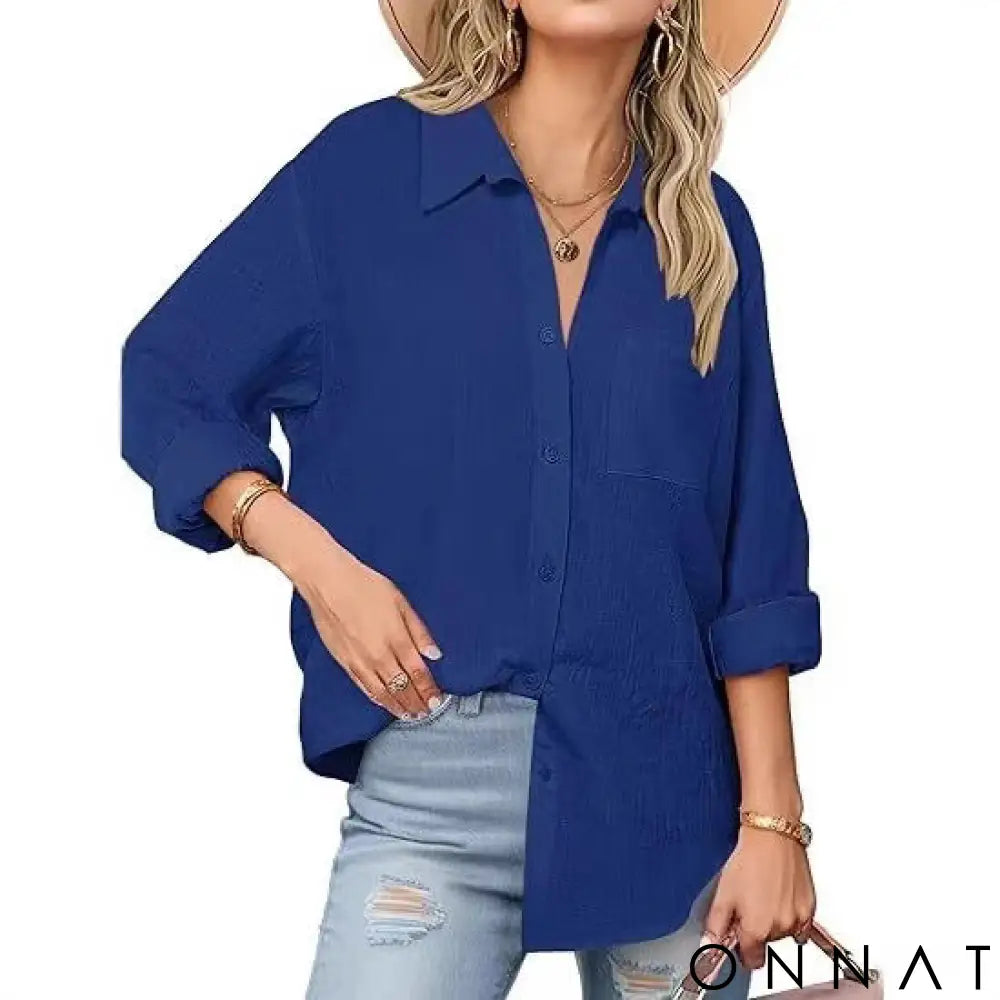 Women’s Classic Linen Button Down Shirt S / Cobalt Blue