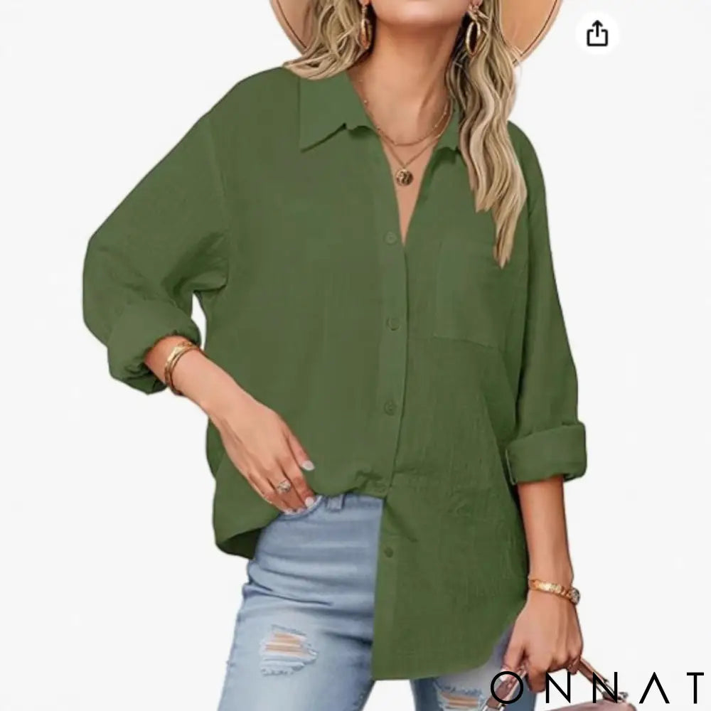 Women’s Classic Linen Button Down Shirt S / Forest Green