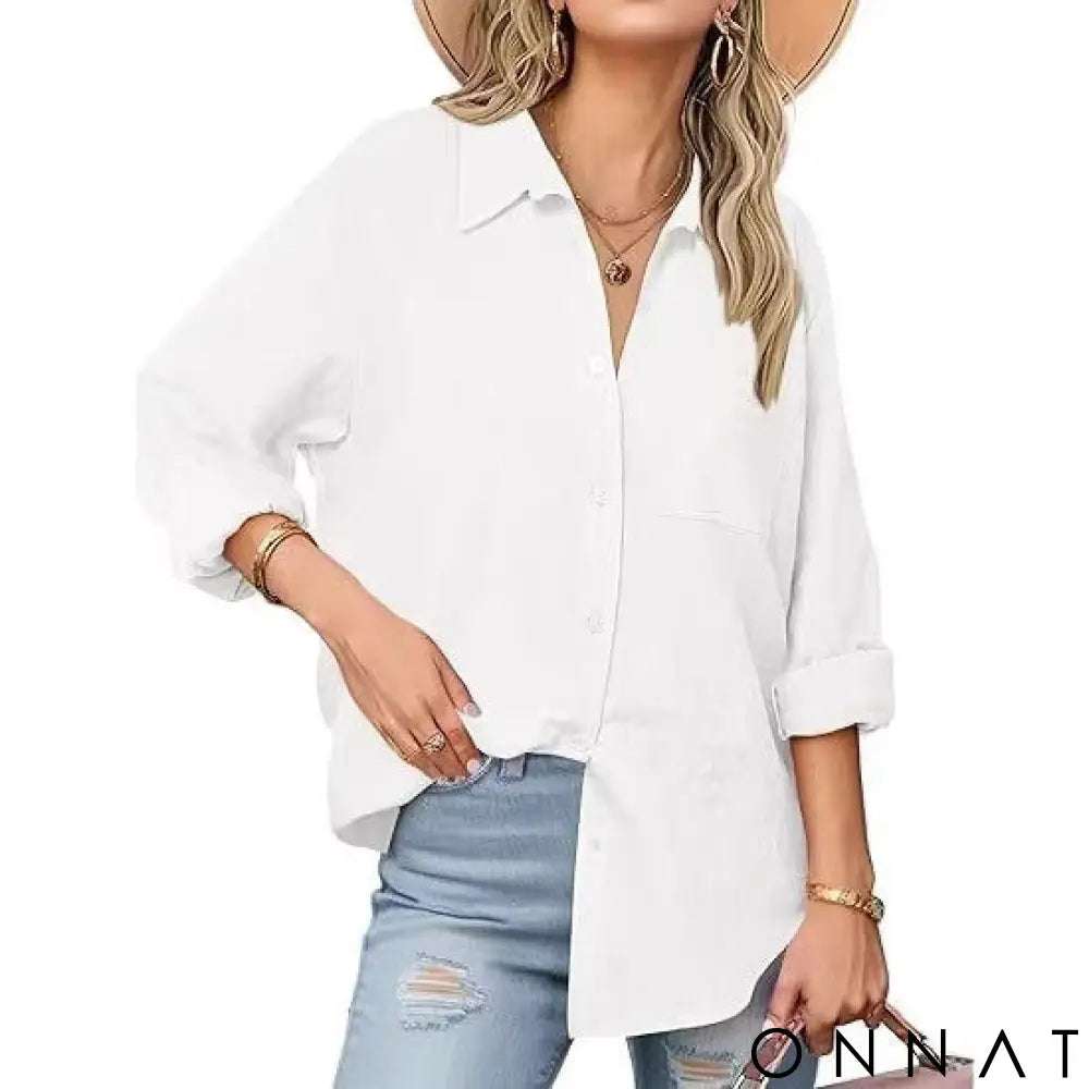 Women’s Classic Linen Button Down Shirt S / White (Best Seller)
